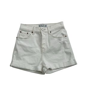 DAZE DENIM Dad High Rise Cuff Womens Off White Denim Shorts Size 25